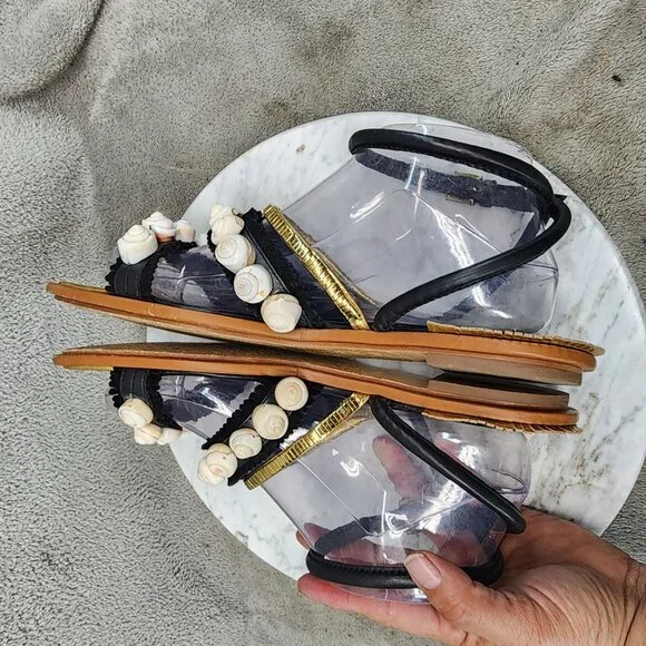 Tory Burch Shoes Womens Size 8 .5 Sinclair Black Leather Sandals *GUC* - Picture 6 of 12